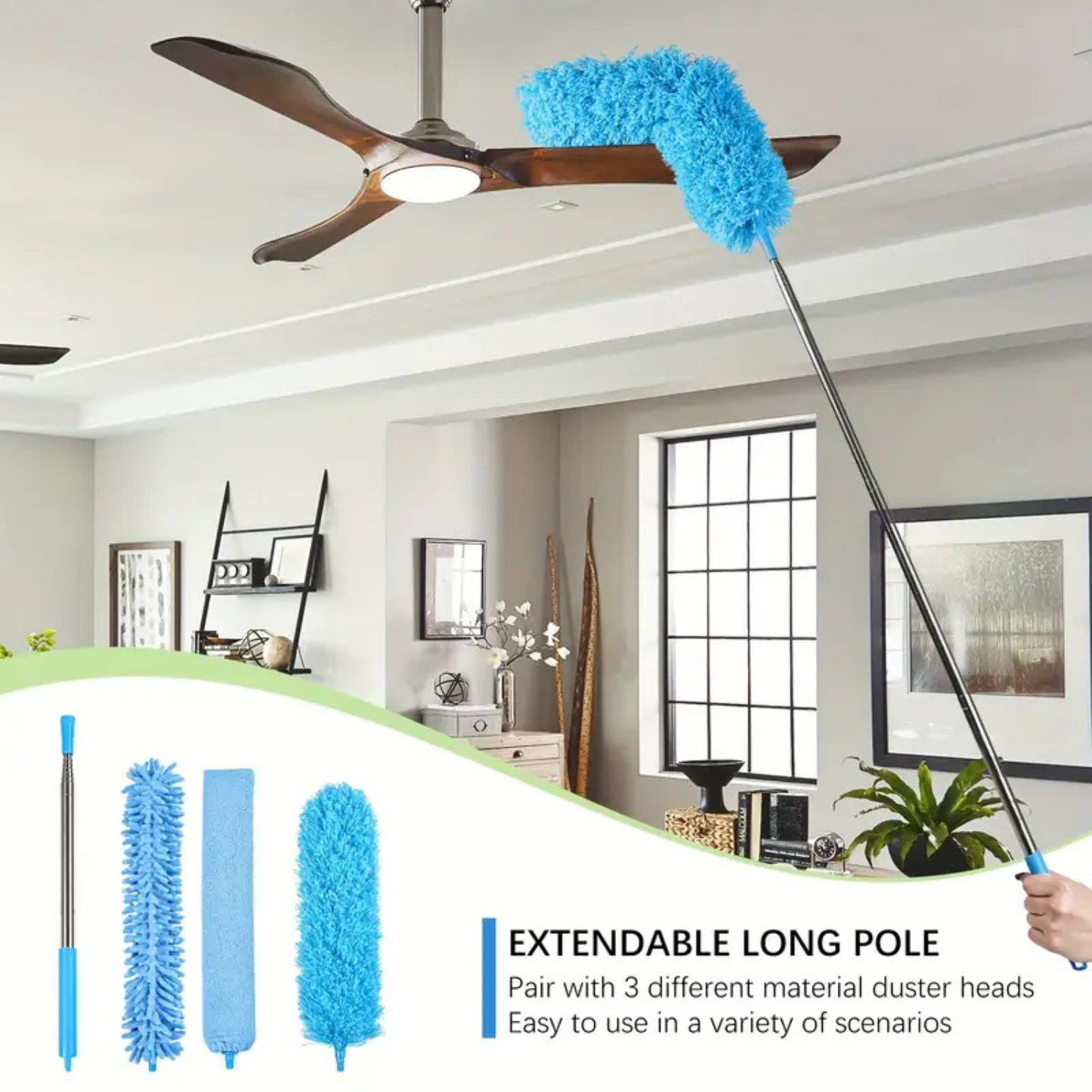 Stainless Flexible Duster For Fan Cleaning Mop With Extendable Long Rod